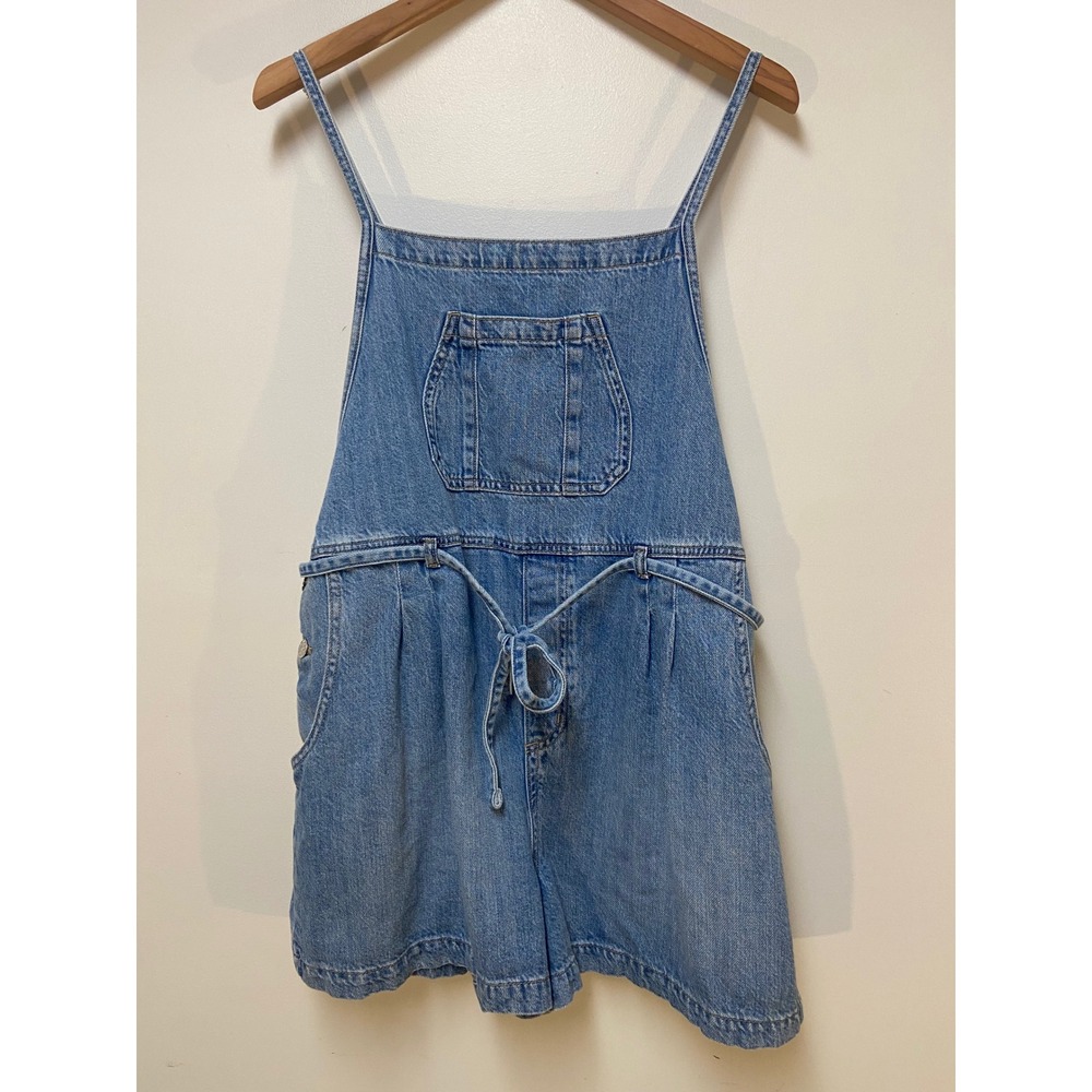 Maurices Denim Shortalls Women XL Blue Light Wash Tie Waist Cotton Overalls